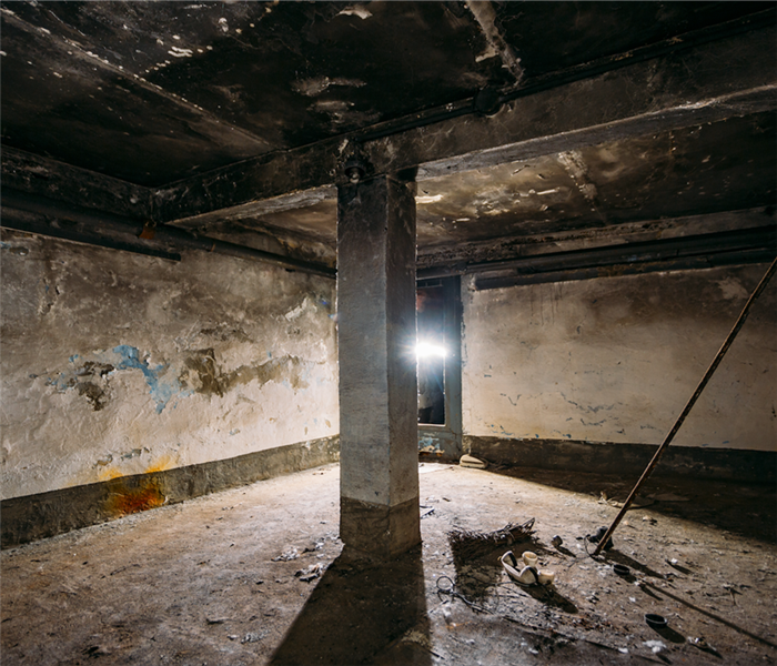 fire damaged basement in a home